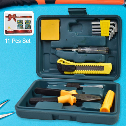 Multi Functional Hardware Tool Set - Small Hand Tool Set Household Combination Electrician Toolbox (11 Pcs Set)