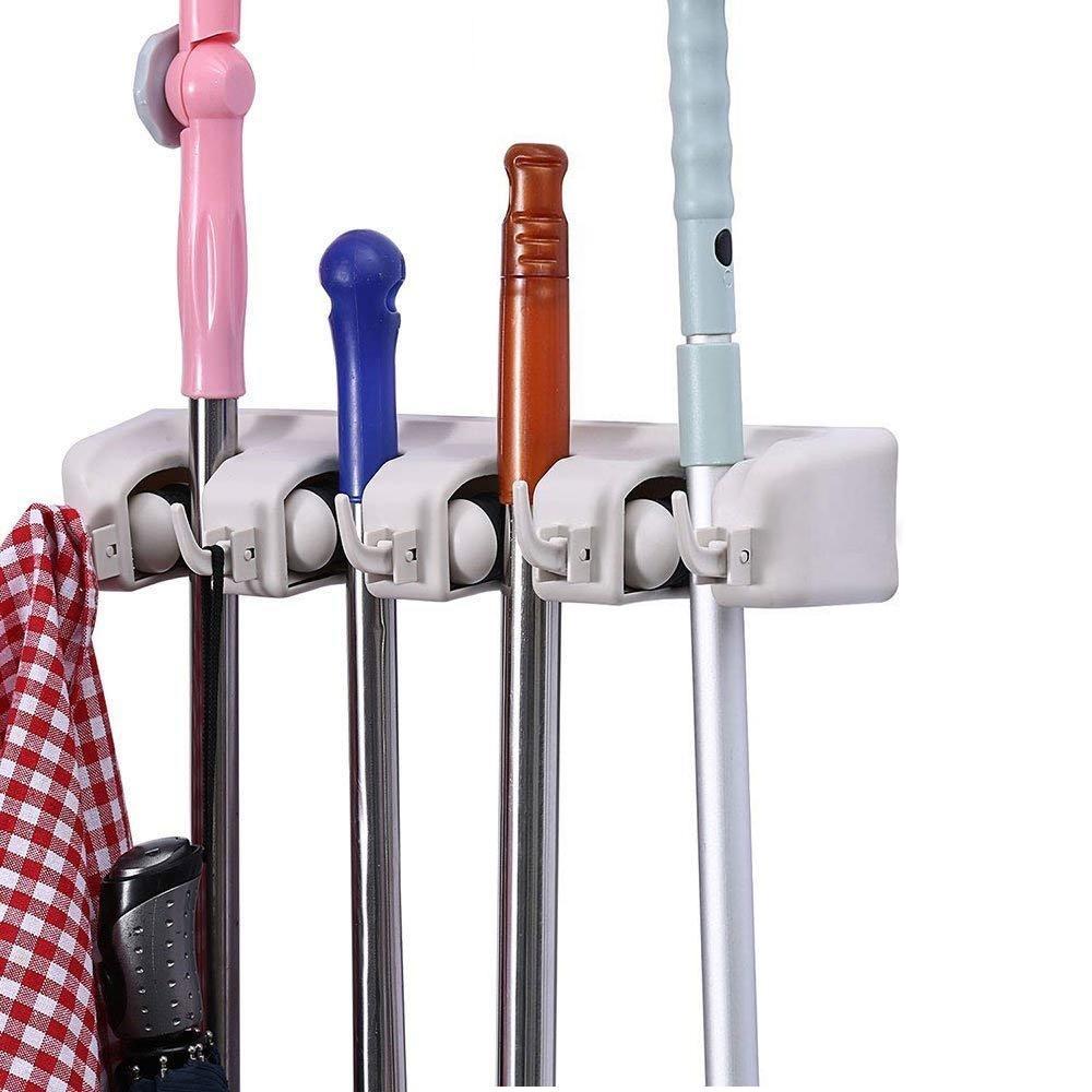 Heavy-Duty 4-Layer Wall Mount Holder – Perfect for Mops, Brooms, and Tools