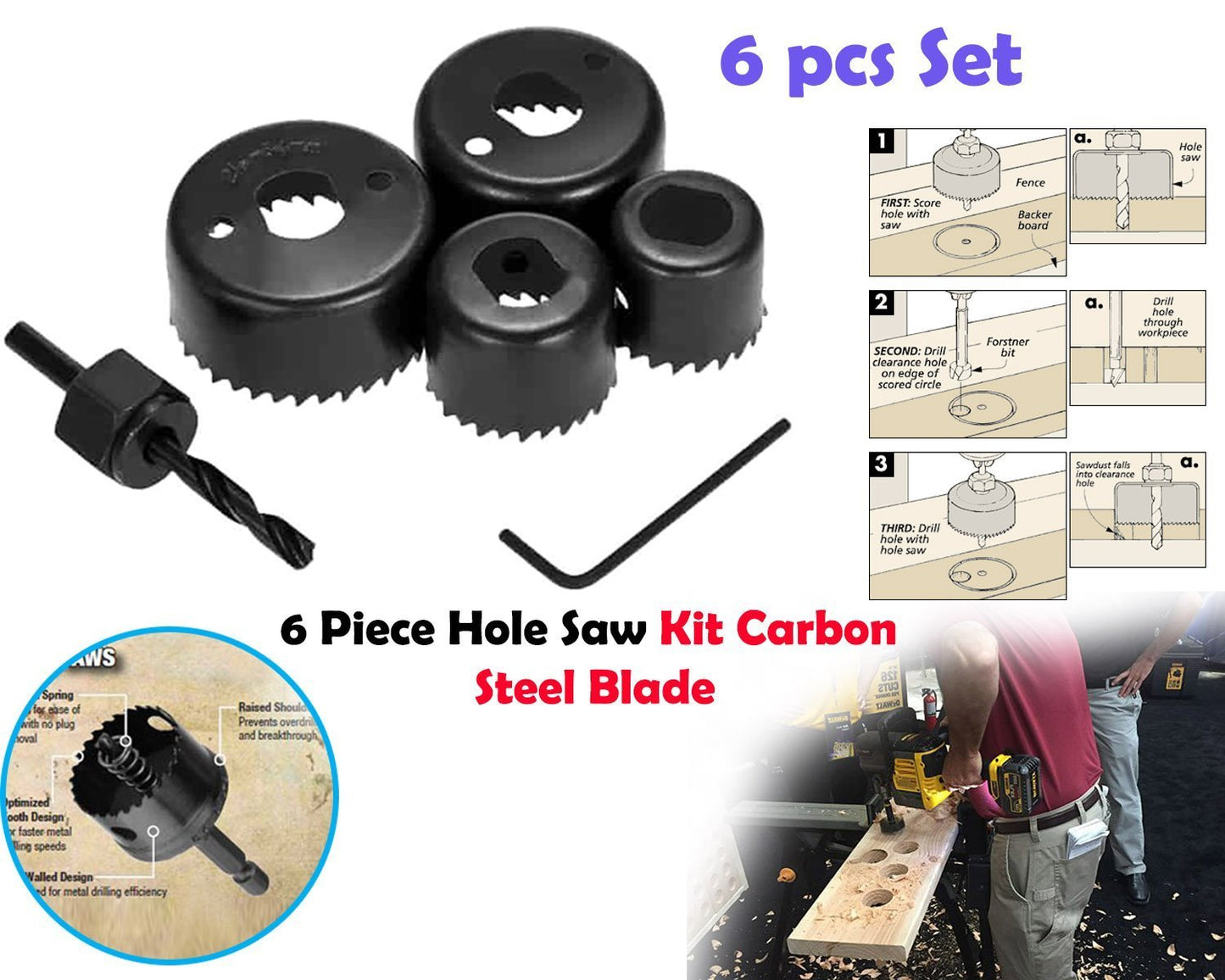 Hole Saw Set – 6-Piece Kit for Accurate Cutting