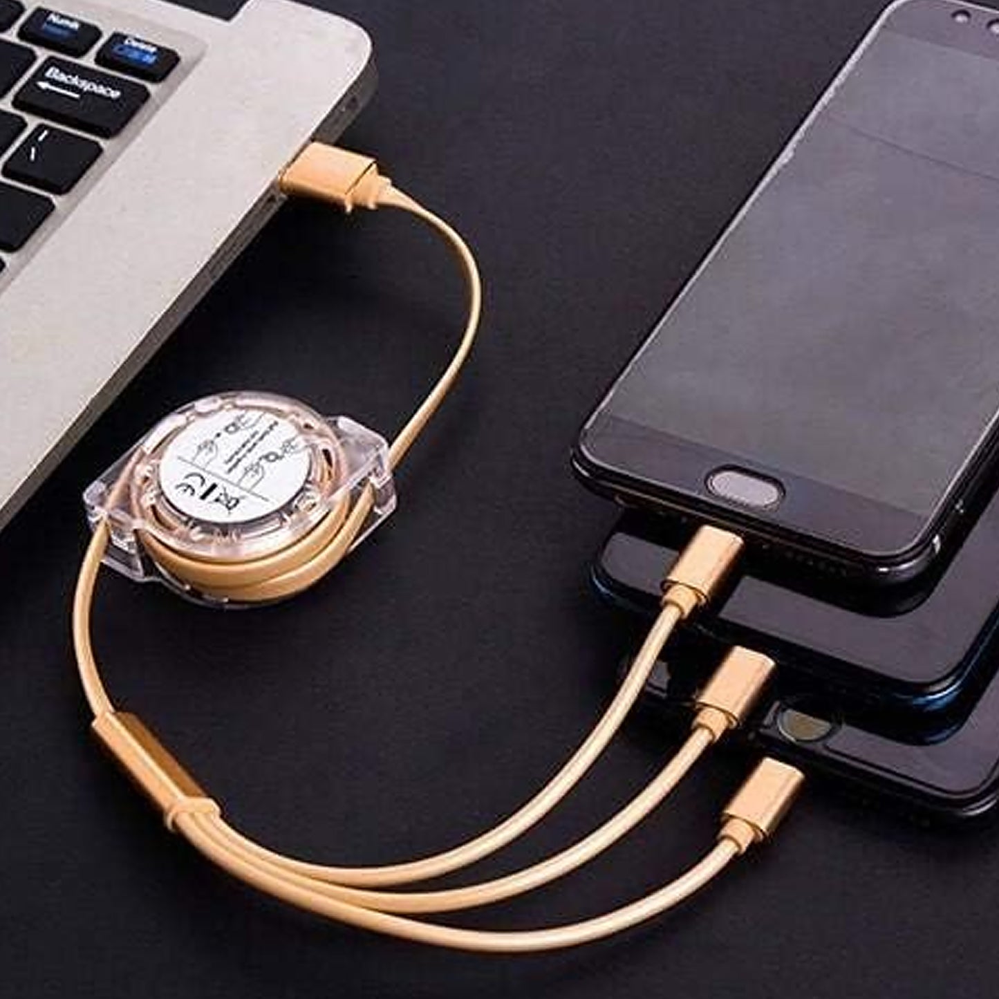 Versatile 3-in-1 Retractable Charging Cable – Micro USB, Type-C, Fast Charging for Android & iOS Devices