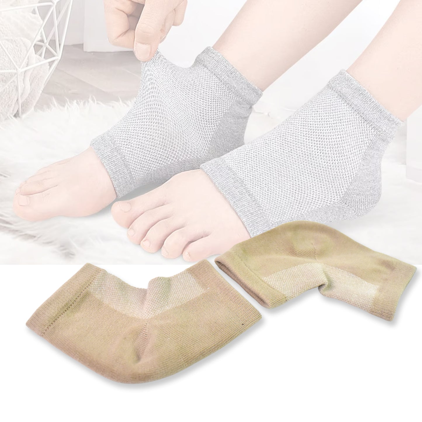 Heel Socks - Overnight Skin Softening Treatment for Dry, Hard Heels (1 Pair / Mix Color)