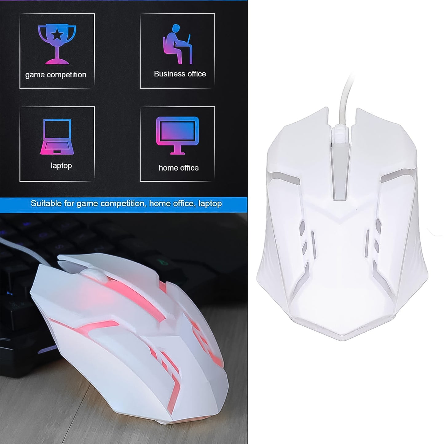 Colorful Lighting, 1200 DPI-USB Wired Ergonomic Gaming Mouse (1 Pc / White)