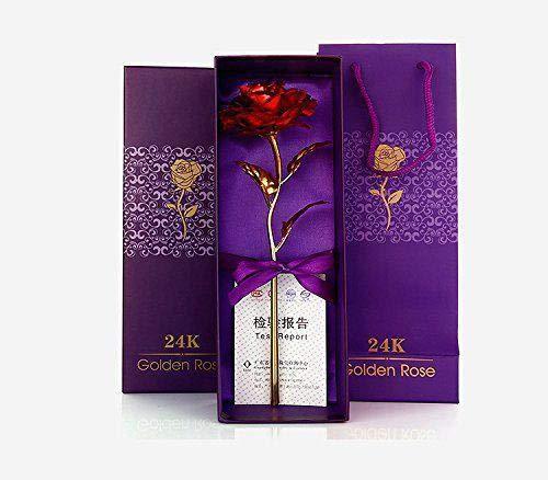 24k Gold-Plated Artificial Rose with Gift Box - Elegant Red Rose (10 Inches)