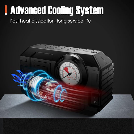 12V Portable Air Compressor for Car Tires, Bikes, and Balloons - LED Light Included