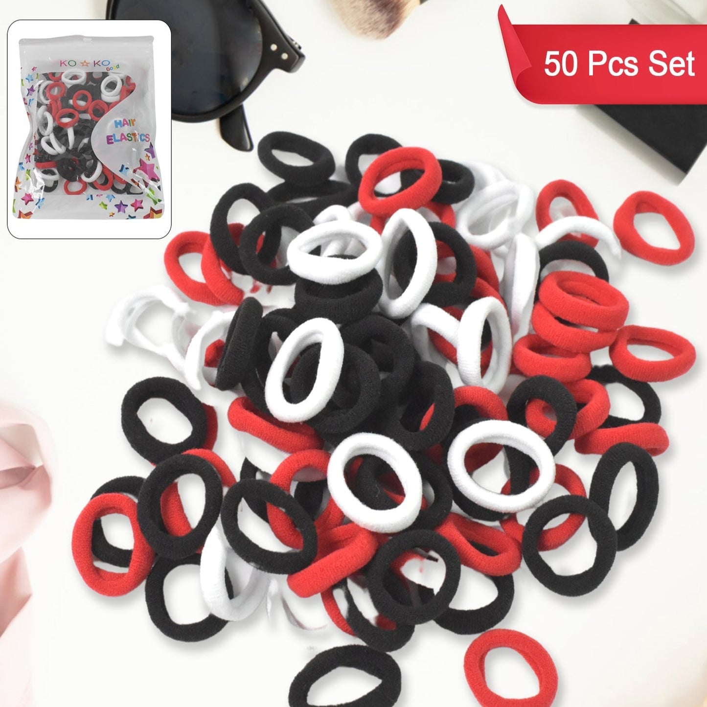 Small Hairbands for Hair - Rubber Bands (Pack of 50 / Multicolour)