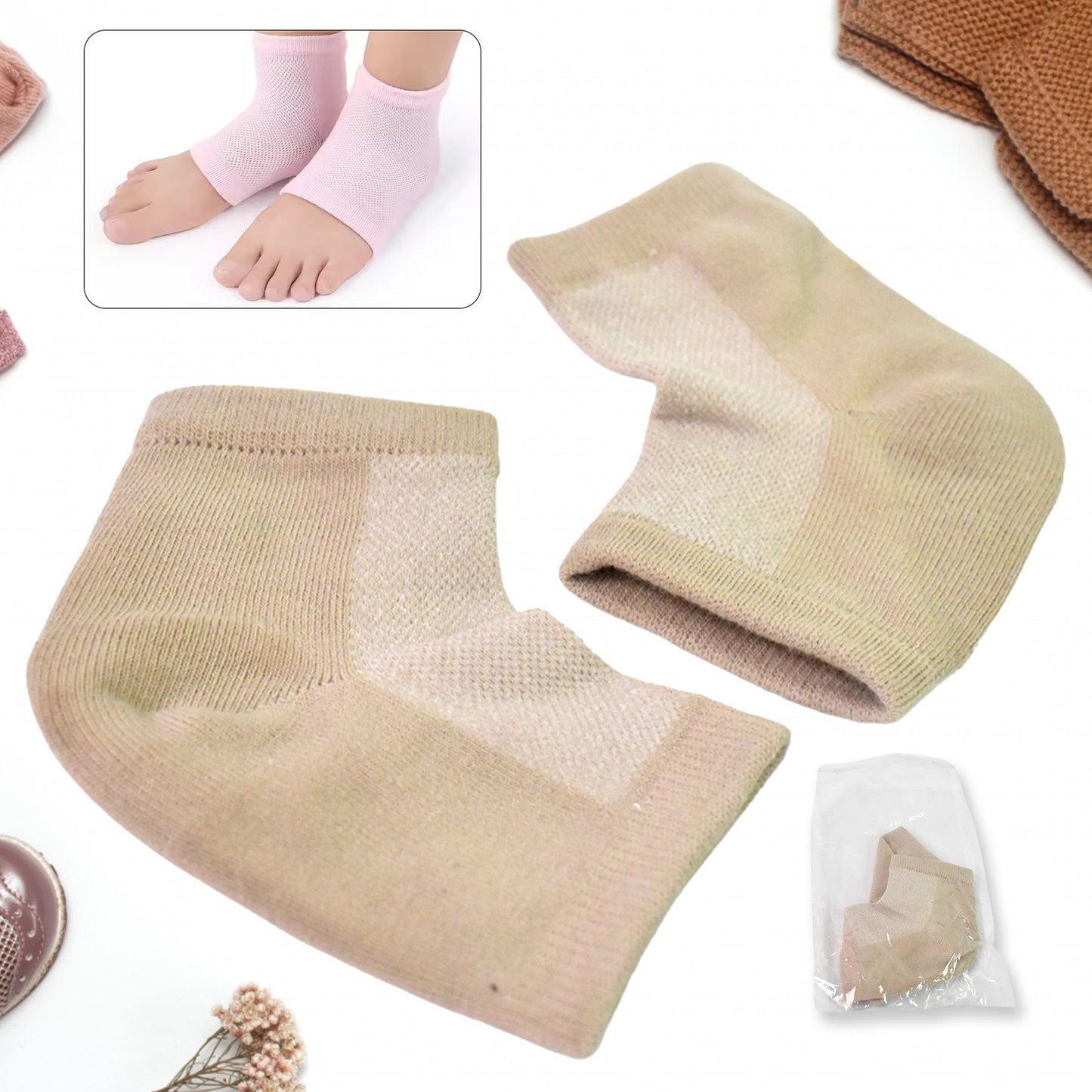 Heel Socks - Overnight Skin Softening Treatment for Dry, Hard Heels (1 Pair / Mix Color)