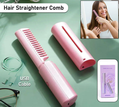 Compact Rechargeable Hair Straightener – Portable Flat Iron Comb with USB Charging