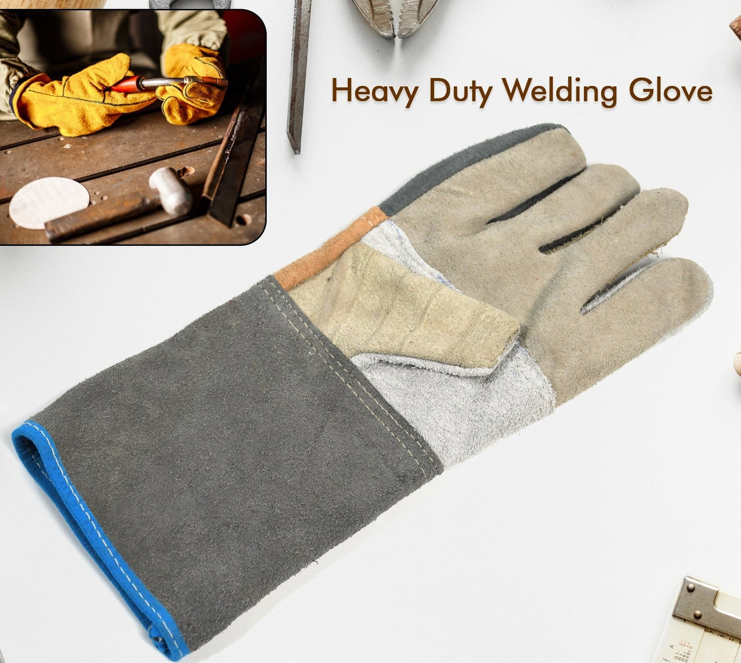 Heavy Duty Welding Leather Glove | Heat and Abrasion Resistant with Inner Lining