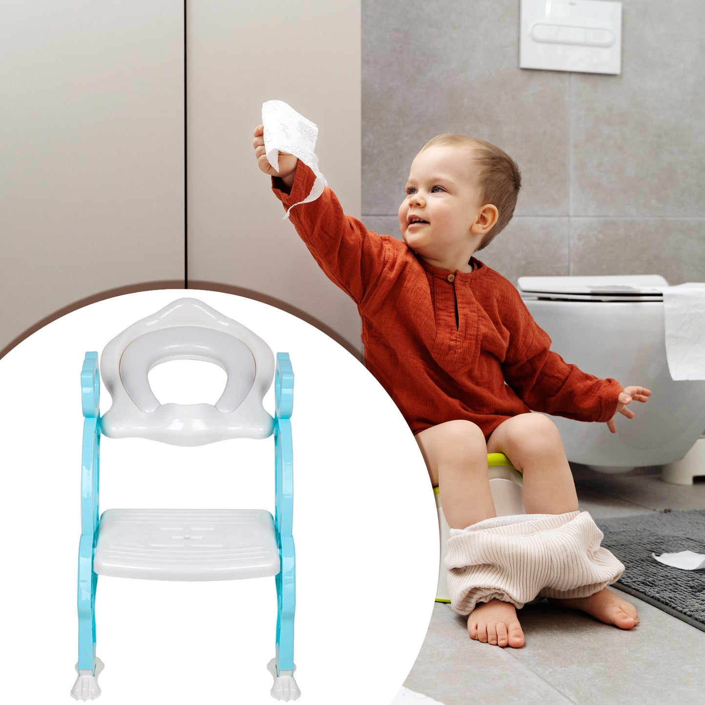 2 In 1 Potty Training Toilet Seat with Step Stool Ladder Multi-Color - Perfect for Boy and Girl Baby