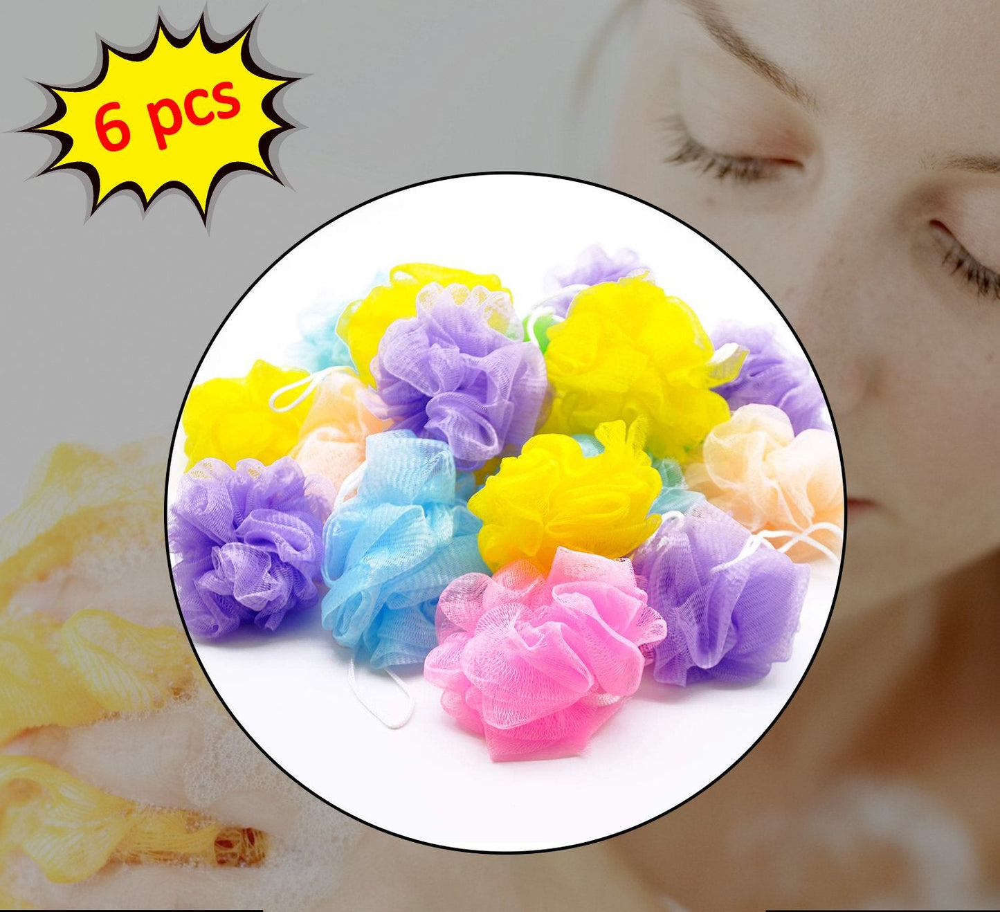 Bath Shower Loofah Sponge Pouf - Body Scrubber (Pack of 6)