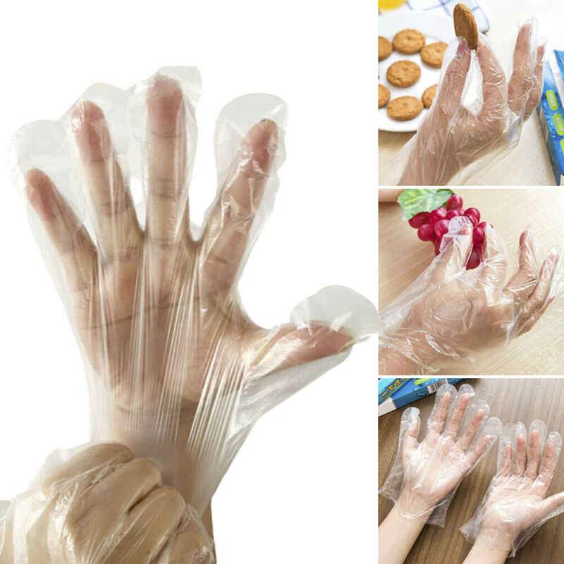 SKY WALLS Plastic Transparent Disposable Clear Gloves (White) (100Pc)