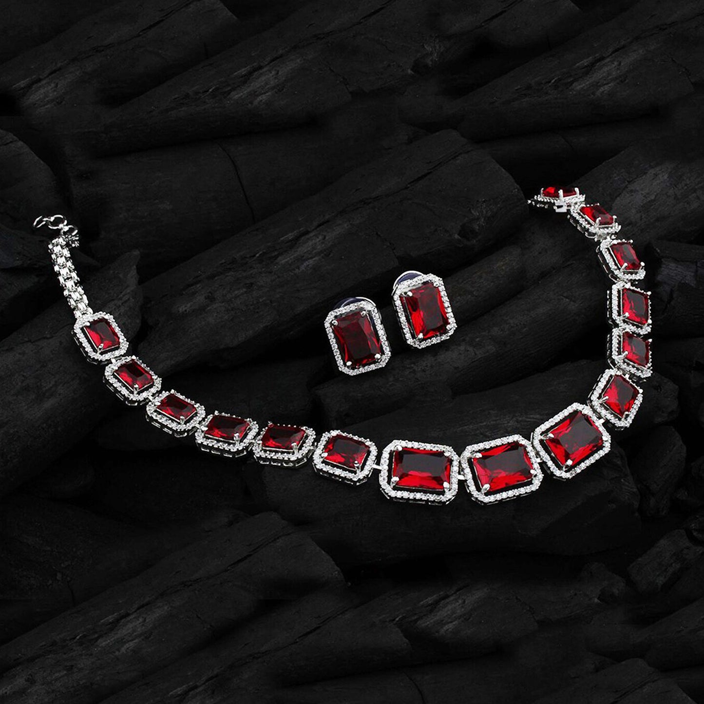 Radiant Gem: Diamond Necklace & Earrings Set in Mixed Colors