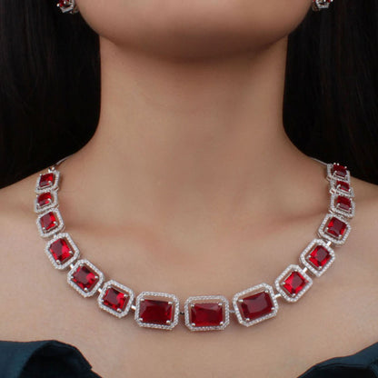 Radiant Gem: Diamond Necklace & Earrings Set in Mixed Colors