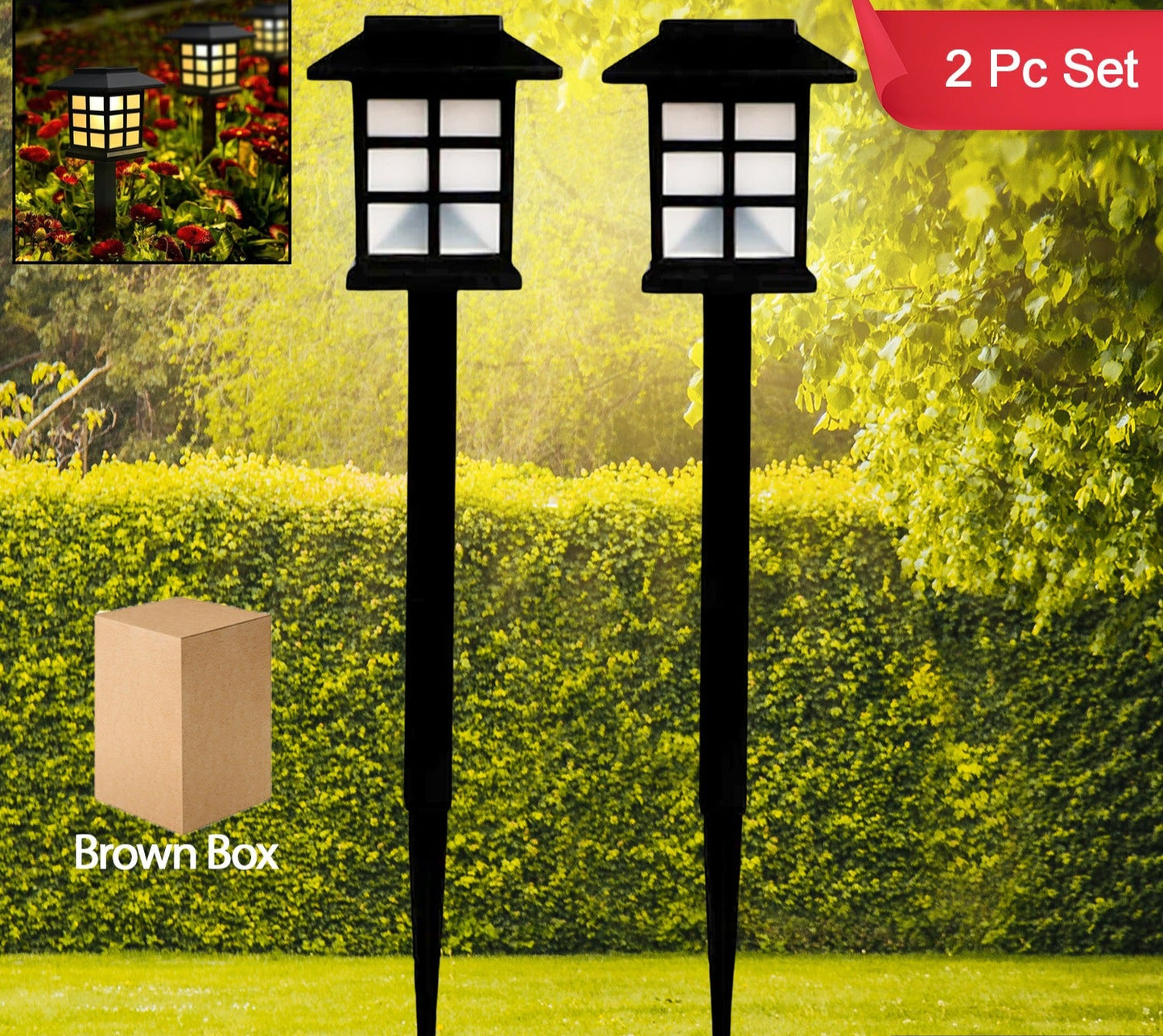 Solar Garden Lights (Pack of 2) | Waterproof Outdoor Landscape Lighting