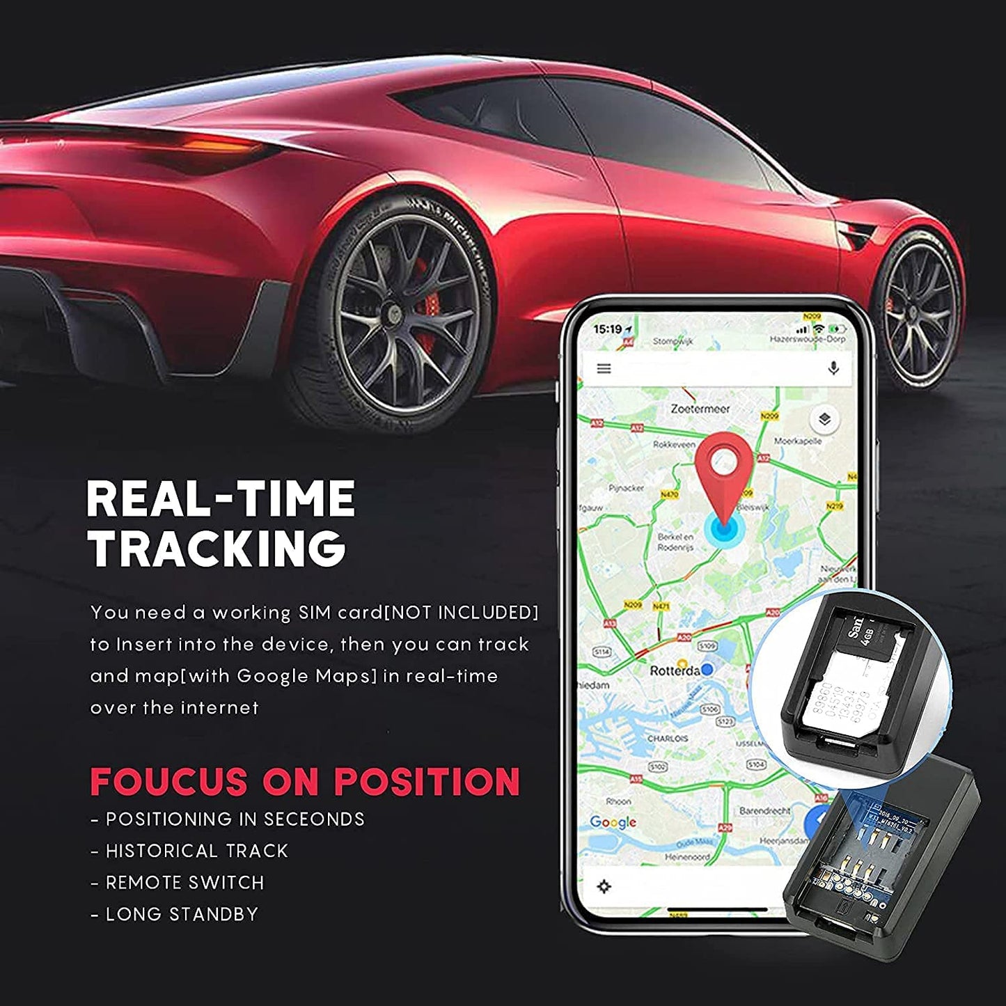 onelap GO Wireless GPS Tracker for Car - GPS Device with Voice Recording