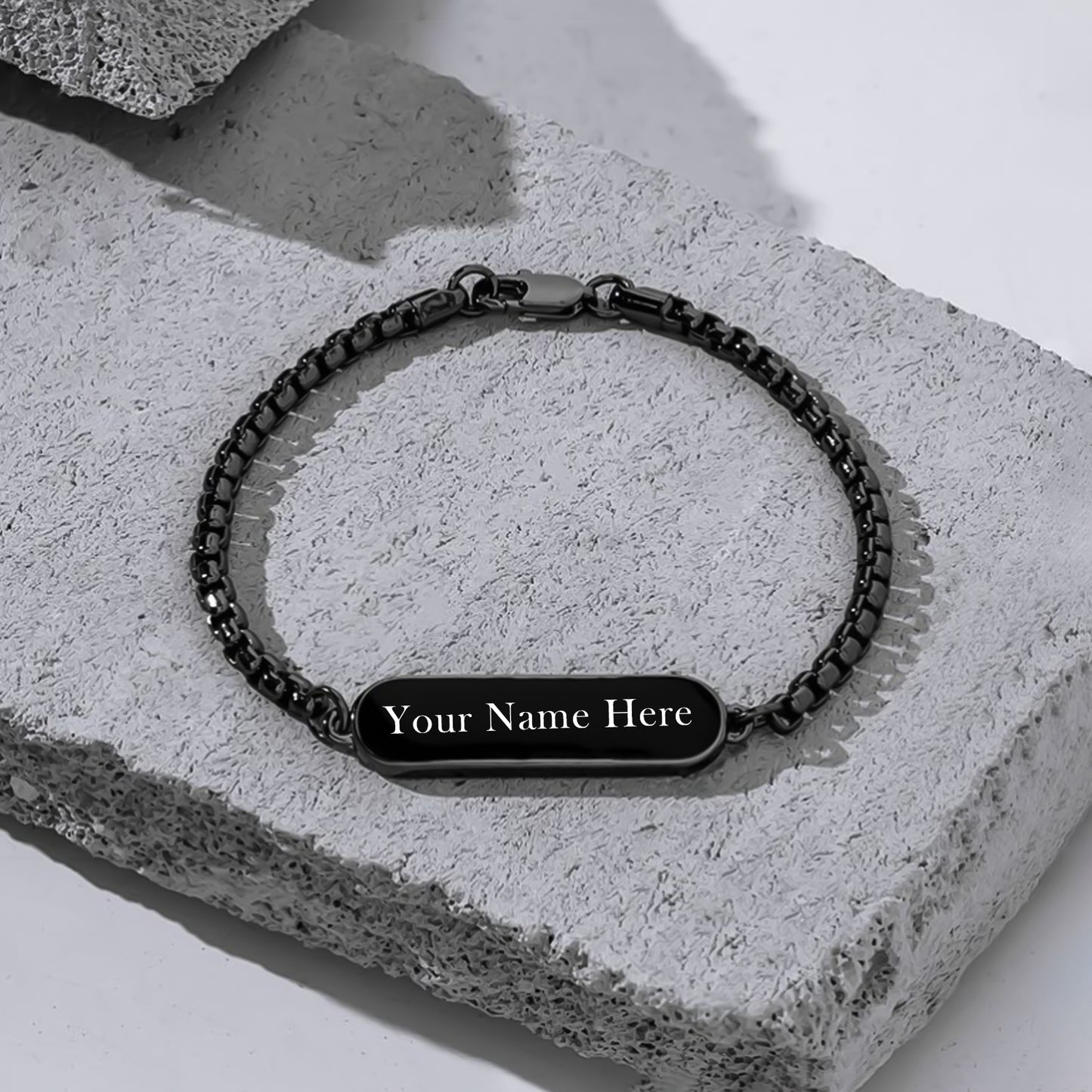 Elegant Black Bracelet Rakhi with Personalized Engraving"