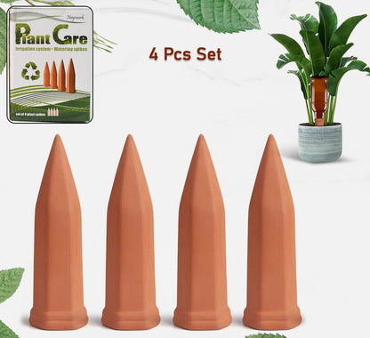 Plant Watering Spikes - Terracotta Wine Bottle Stakes (4 Pcs Set)