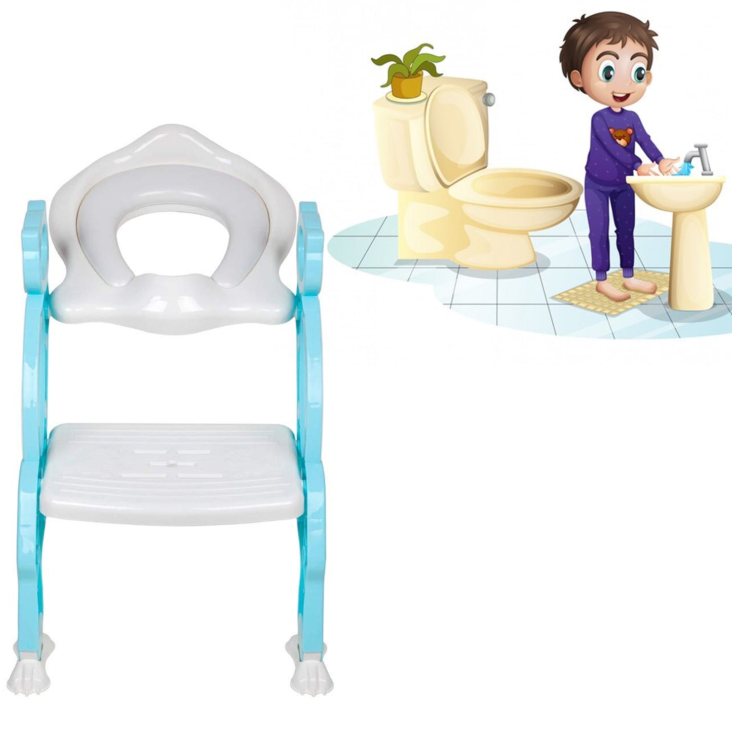 2 In 1 Potty Training Toilet Seat with Step Stool Ladder Multi-Color - Perfect for Boy and Girl Baby