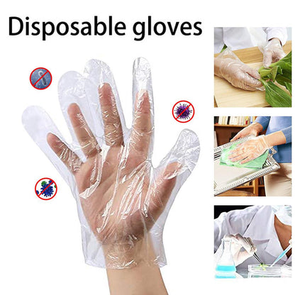 SKY WALLS Plastic Transparent Disposable Clear Gloves (White) (100Pc)