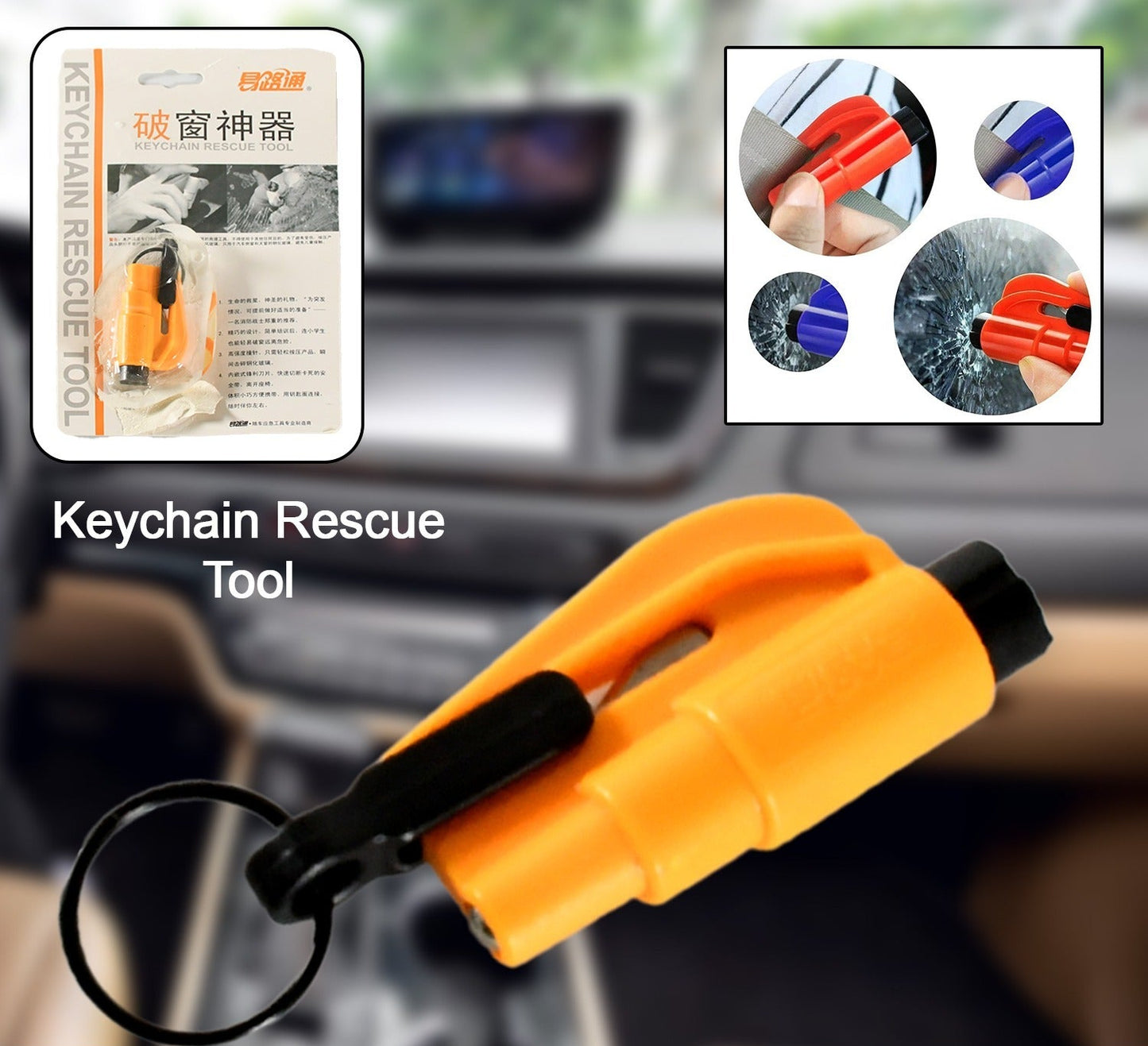 Small 2-in-1 Emergency Safety Tool - Keychain Cutter for Glass Breaking & Seat Belts