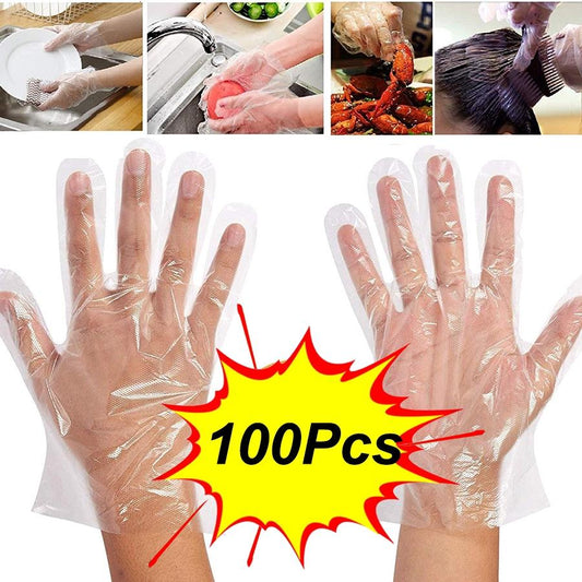 SKY WALLS Plastic Transparent Disposable Clear Gloves (White) (100Pc)