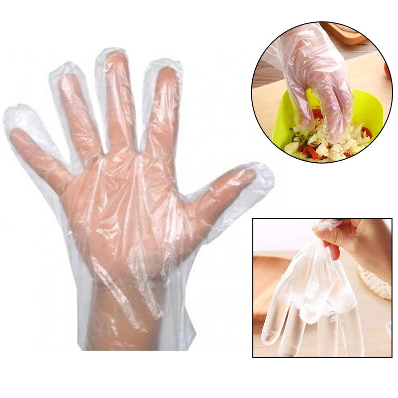 SKY WALLS Plastic Transparent Disposable Clear Gloves (White) (100Pc)