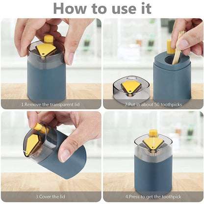 Automatic Pop-Up Round Toothpick Dispenser Plastic Holder For Kitchen