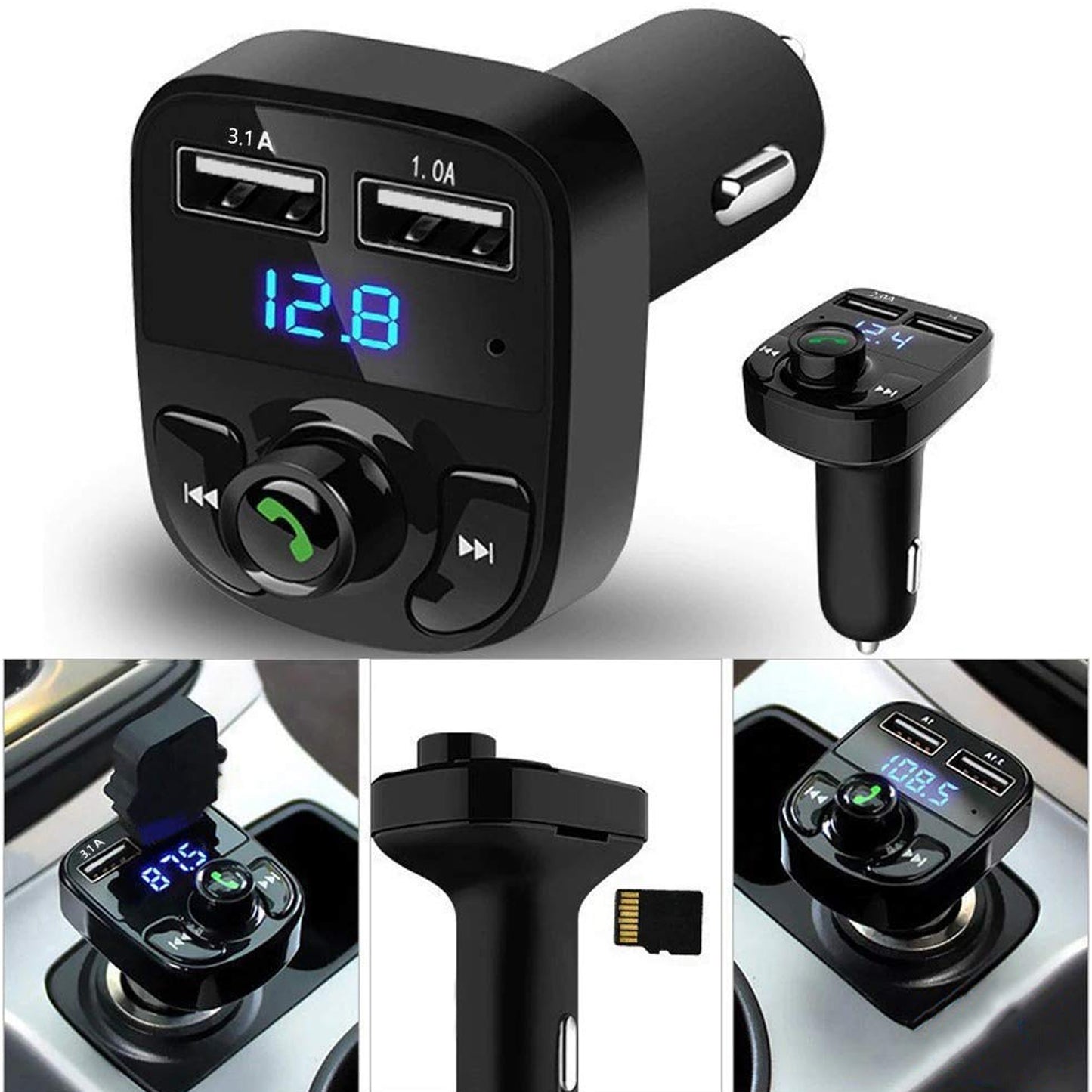 Car Bluetooth FM Transmitter with Fast Dual USB Charger - 3.1A Quick Charge