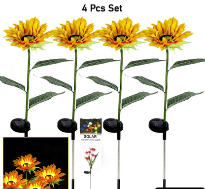 Simulation Sunflower LED Lights for Garden - Solar-Powered (4 Pcs)