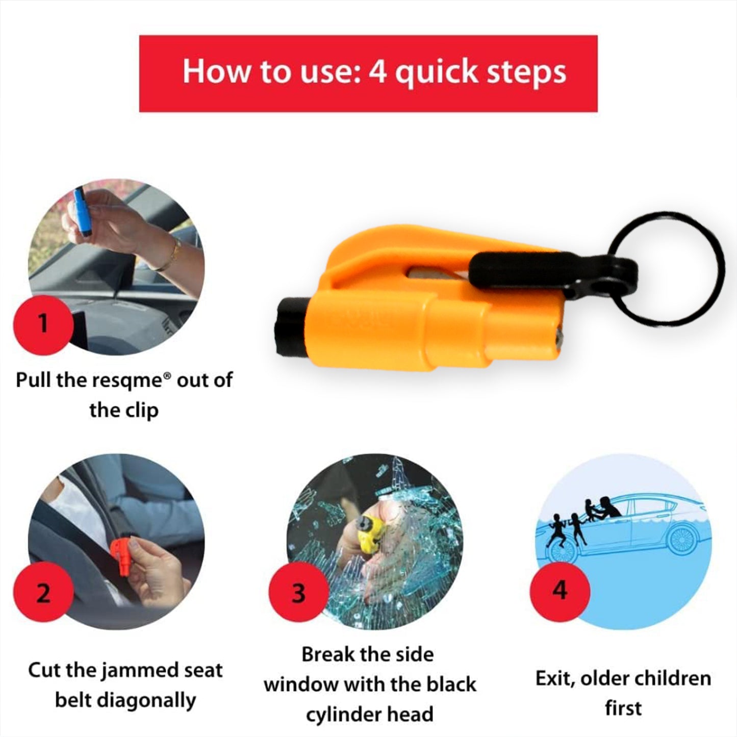 Small 2-in-1 Emergency Safety Tool - Keychain Cutter for Glass Breaking & Seat Belts