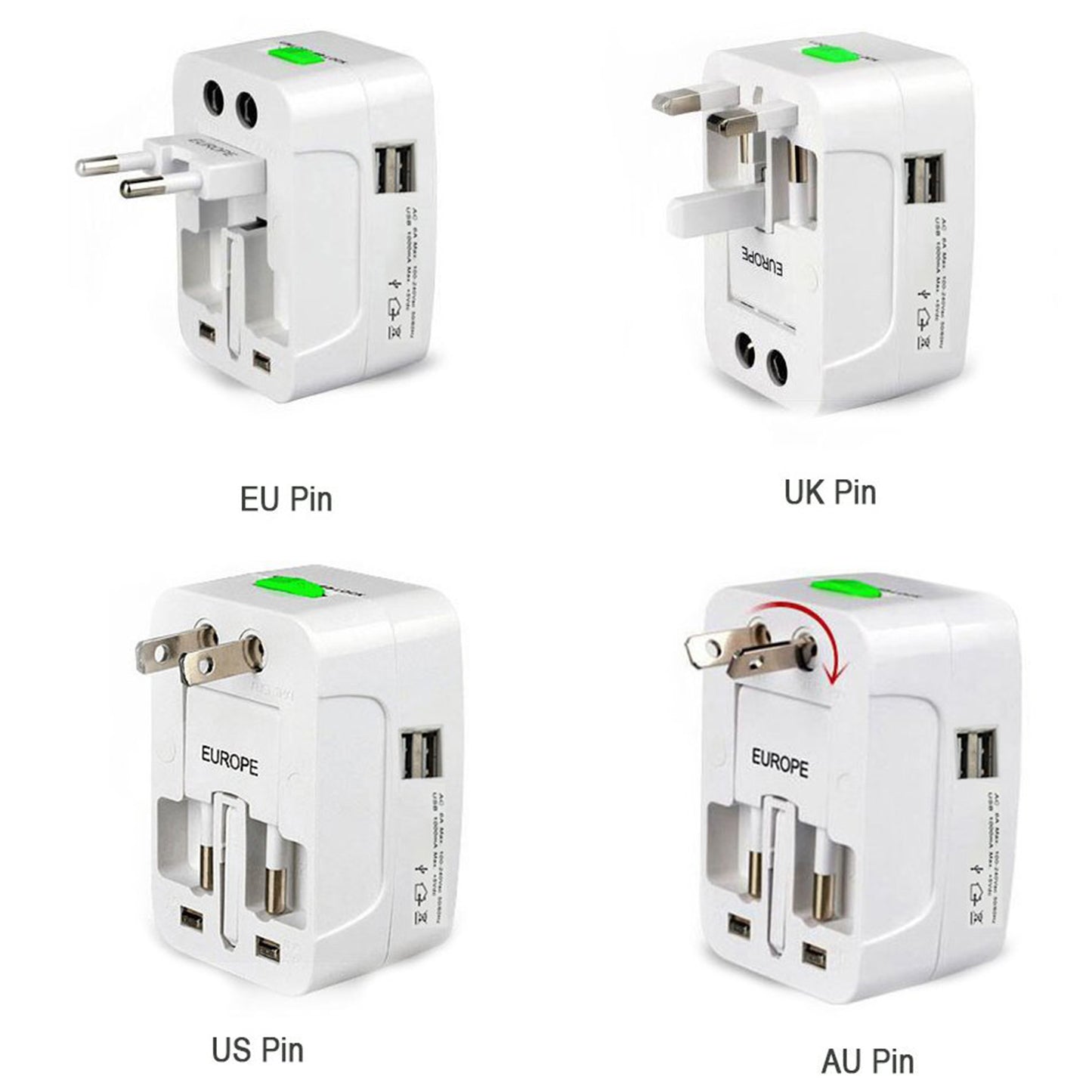 All-in-one Universal Worldwide Travelling Ac Adaptor Plug (Au  Uk  Us  Eu) International Power Charger with USB Power Plug Socket Adapter Converter (1 Pc)