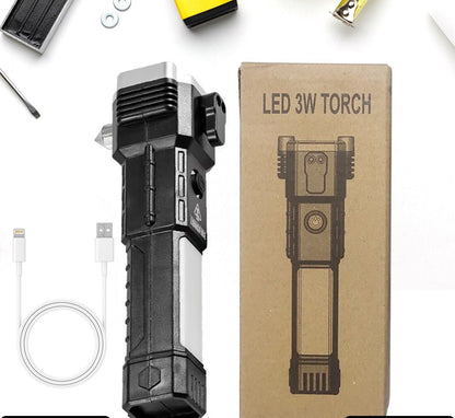 Portable 3W LED Flashlight | Rechargeable with Long Distance Beam and Multi-Function Tool