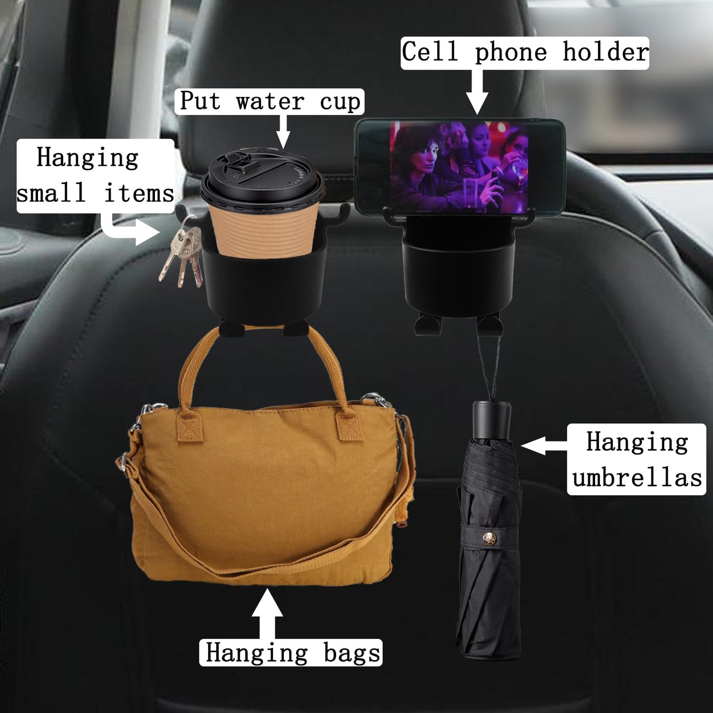 Car Headrest Organizer for Kids & Adults - 3-in-1 Storage Solution