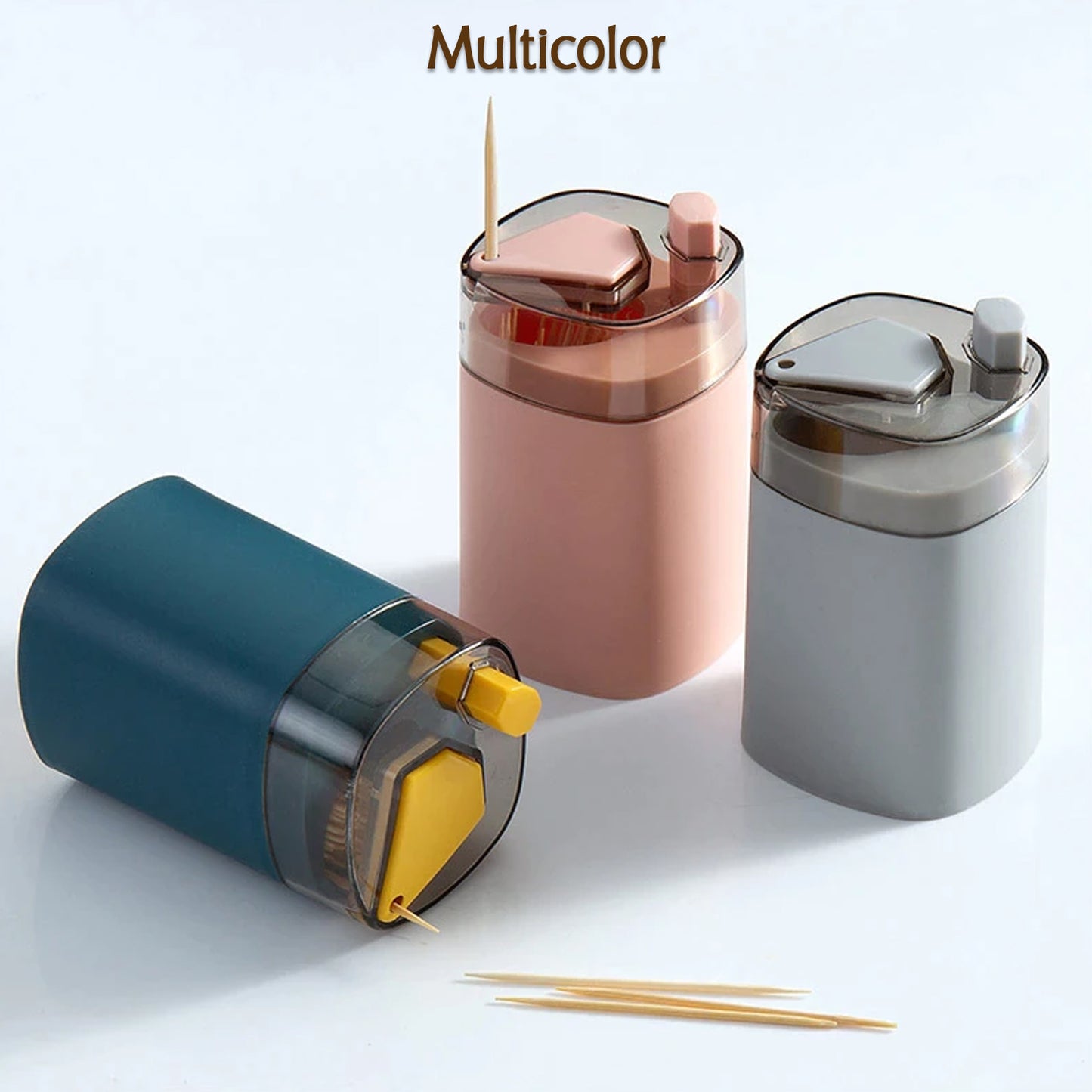 Automatic Pop-Up Round Toothpick Dispenser Plastic Holder For Kitchen