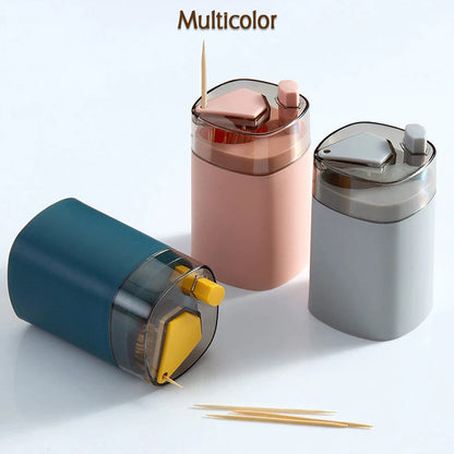 Automatic Pop-Up Round Toothpick Dispenser Plastic Holder For Kitchen