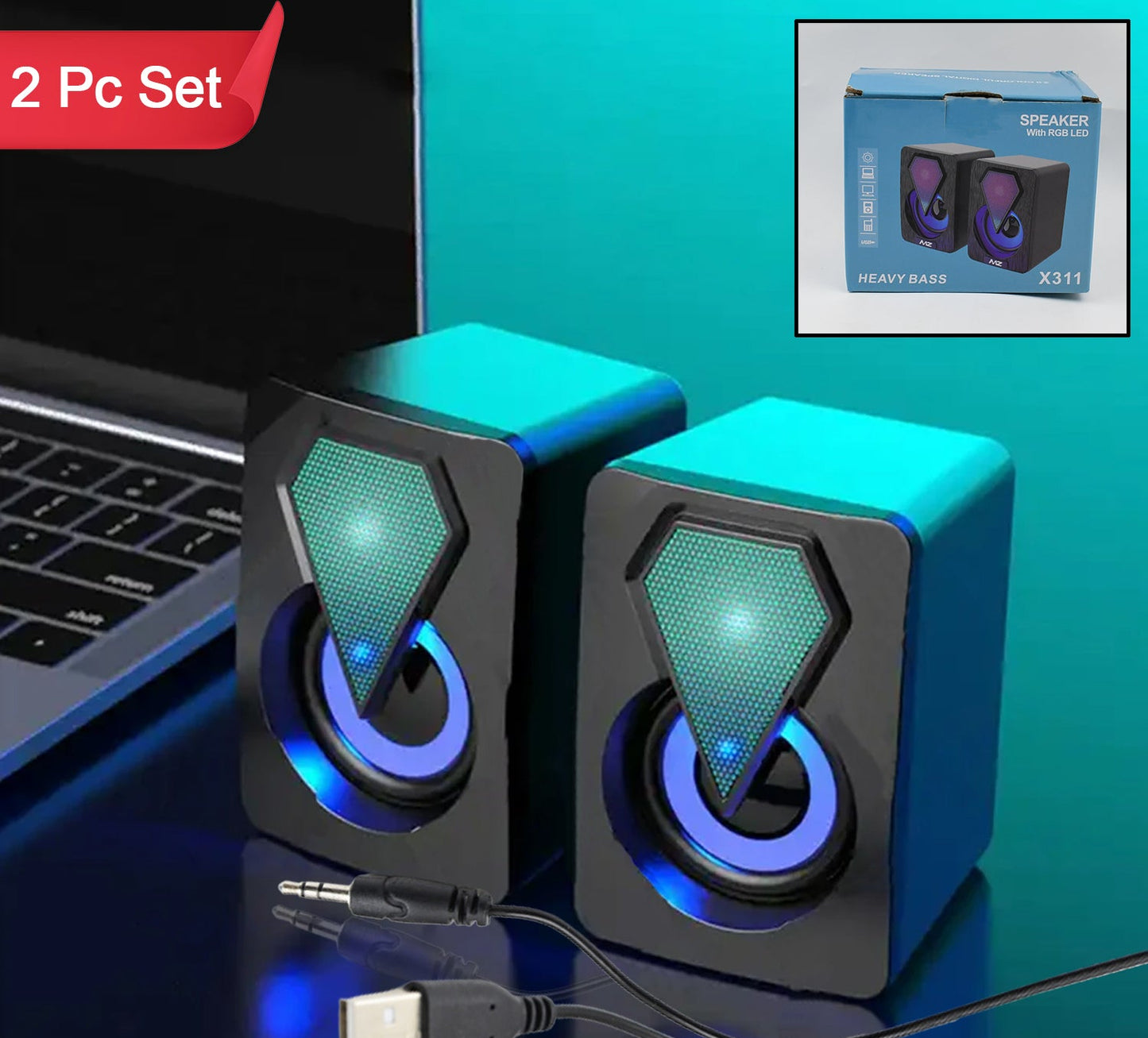 SoundGlow: RGB USB Desktop Speakers (2 Pc Set)