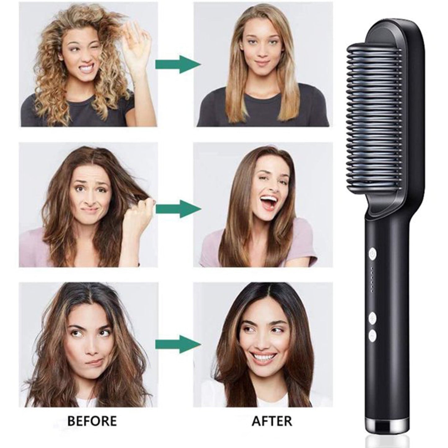 HQT-909B Hair Straightener Comb Brush Hair Straightening Iron with Massaging Functionality