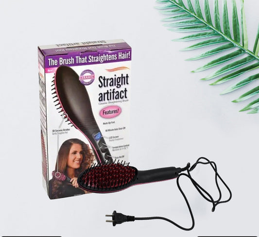 Simply Straight Electric 2 in 1 Ceramic Hair Straightener Straightening Comb Brush with LCD Screen