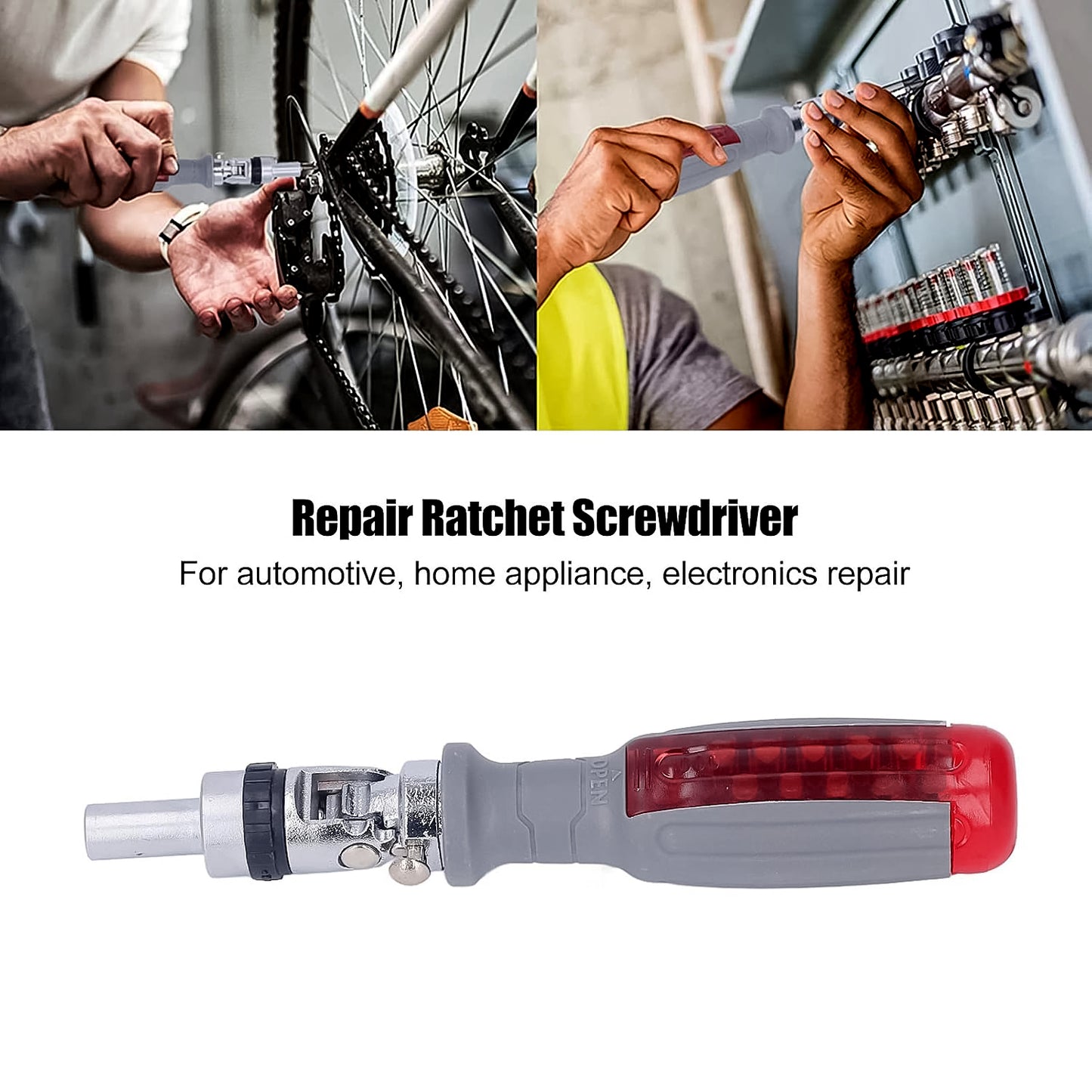 Multi Bits Ratchet Screwdriver Set - Adjustable Angle Two-Way Ratcheting Screwdriver with Hidden Bit Storage (1 Set)