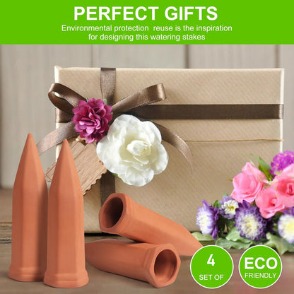 Plant Watering Spikes - Terracotta Wine Bottle Stakes (4 Pcs Set)