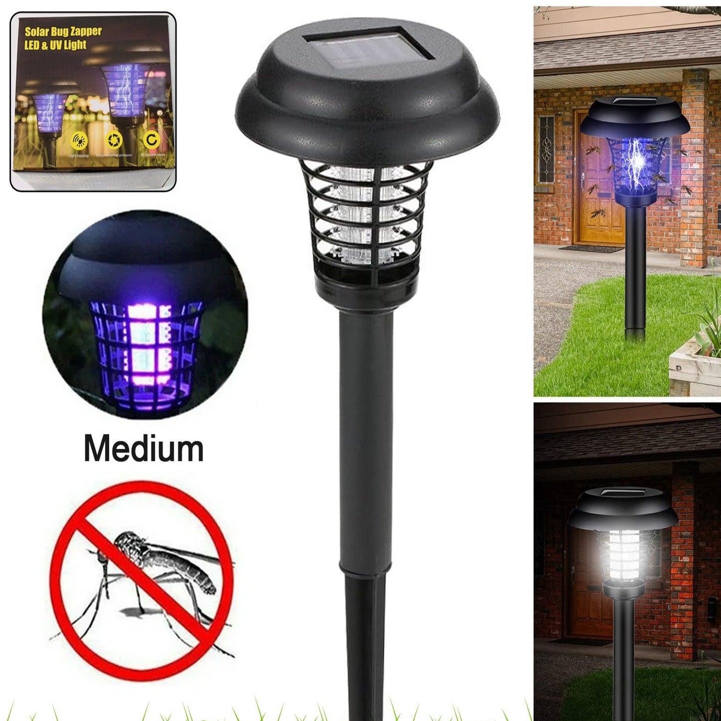 Medium UV LED Solar Powered Mosquito Trap/Bug Zapper (1 Pc)