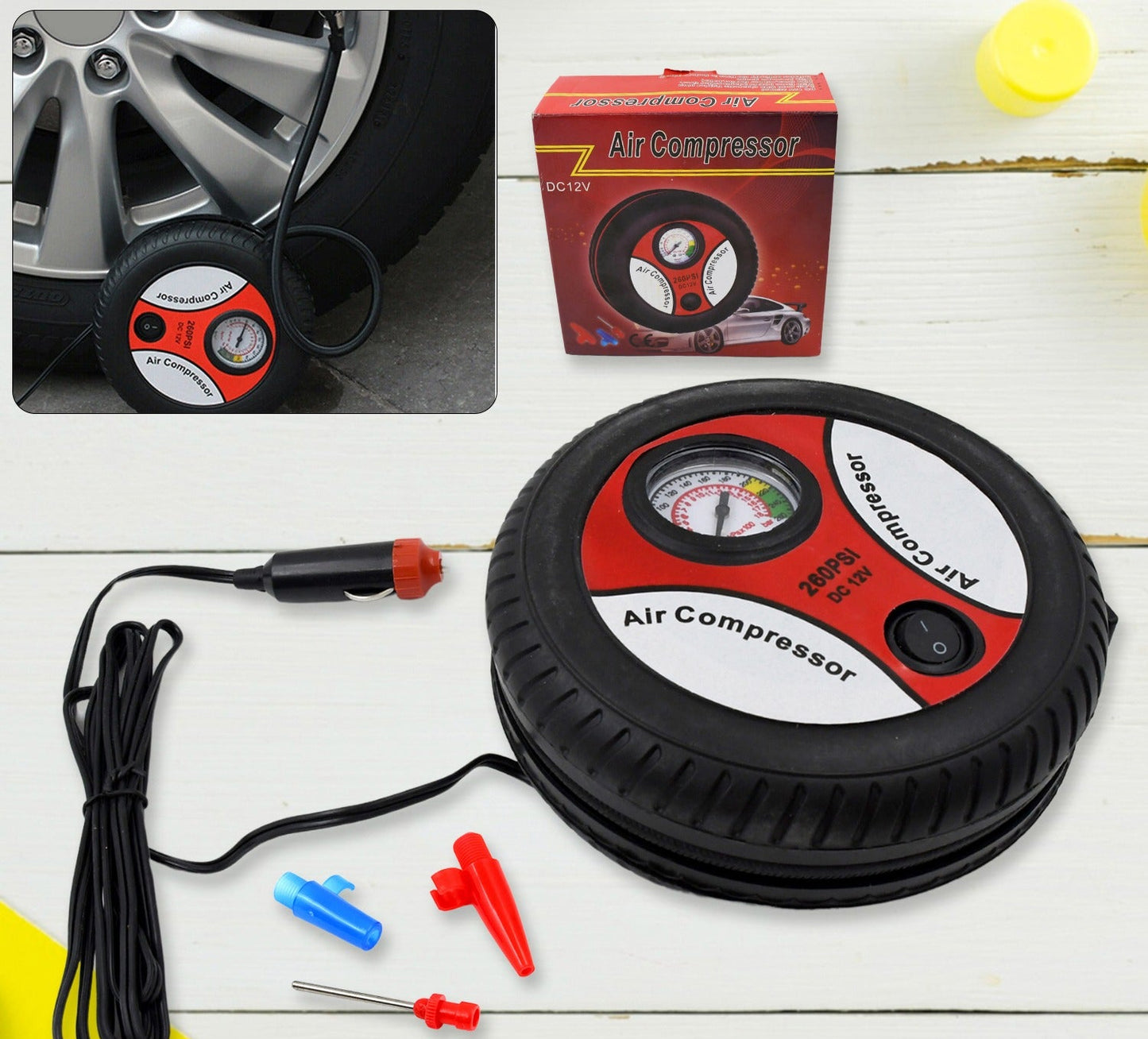 Compressor For Car And Bike 12v 260 Psi Tyre Inflator Air Pump