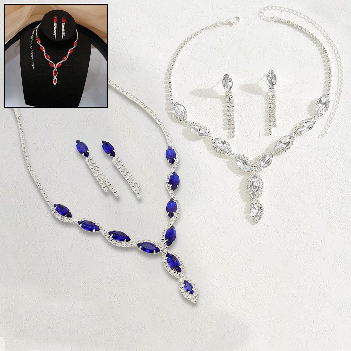 Bridal Radiance: Mixed Color Necklace and Earrings Set